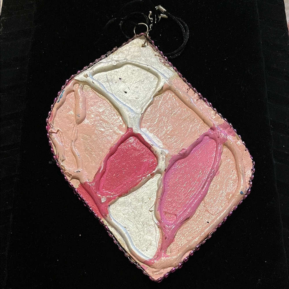 Pink and White Abstract Large Hand Design Necklace